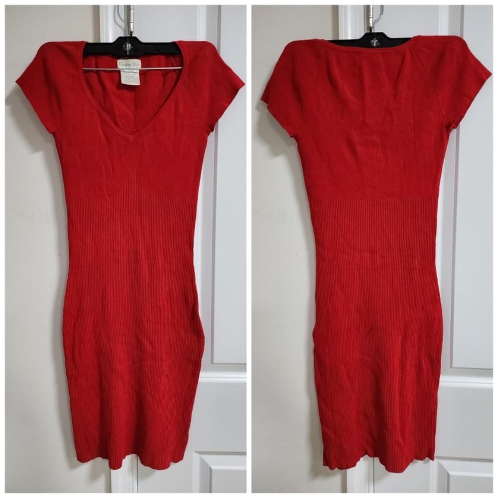 Authentic Christian Dior Vintage Short Dress Red Stretchy
